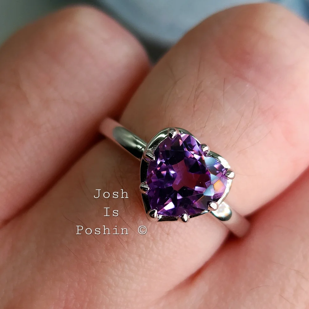 2CTW Personalized purple amethyst heart cut ring in sterling silver - Picture 7 of 7